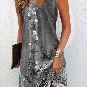Elegant Gray Floral Mini Dress